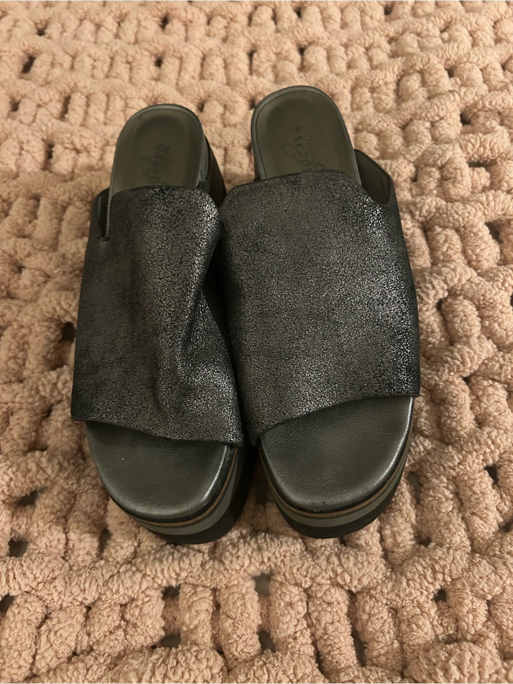 Naked Feet Metallic Black Slide Sandals